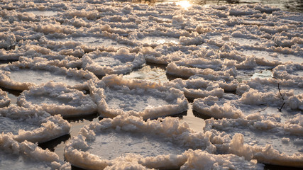 Slabs of ice on the river, thaw