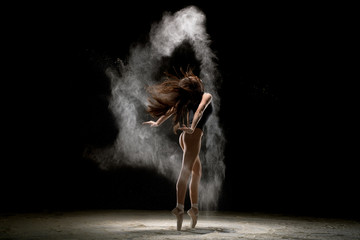 Obraz na płótnie Canvas Gorgeous brunette dancing in dust rearview