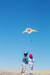 Two happy children with a kite