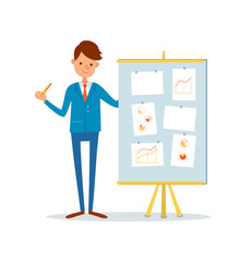 Businessman at Seminar Presenter with Plan Board