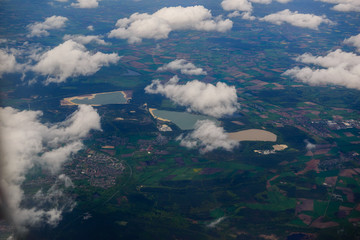 Fabulous panoramic view from airplane, Germany, flying airplane.