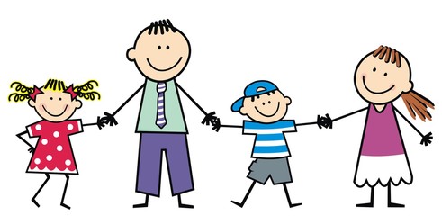 Family, parents with children, happy vector illustration. Father, mother and small girl and boy. Cute picture of happy family.