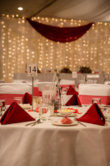 Wedding party dinner decorations with bokeh