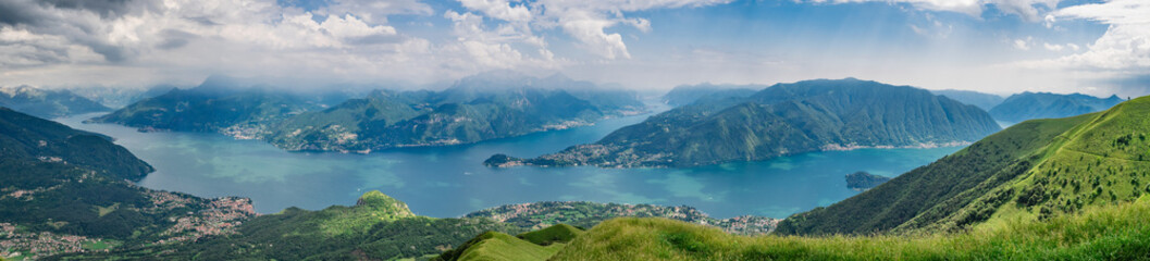 Fototapeta na wymiar Panoramic view of Lake Como as seen from Monte Crocione summit,