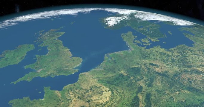 North Sea in planet earth, aerial view from outer space