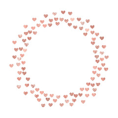 Vector background with rose gold foil confetti hearts isolated on white. Modern element for wedding, celebration, party, anniversary, birthday, Valentine's Day designs.