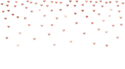 Vector background with rose gold foil confetti hearts isolated on white. Modern element for wedding, celebration, party, anniversary, birthday, Valentine's Day designs.