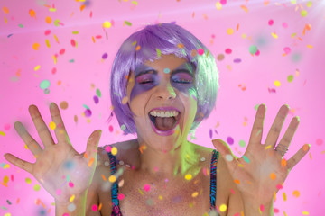 Carnaval Brazil. Surprised and excited. Masquerade concept, celebration and festival. Portrait of...