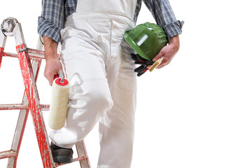 Professional house painter isolated on white background © francescomou