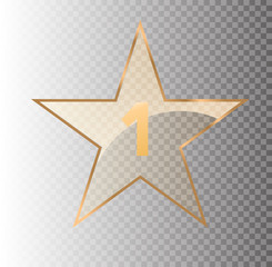 Star glass banners shine shape template on transparent background. Realistic 3D design. Vector transparent object.