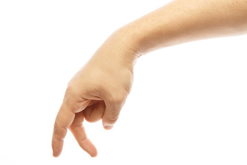 Man hand with fingers simulating someone walking or running isolated on white