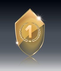 Transparent glass shield, vector illustration . Realistic 3D design. Vector transparent object .