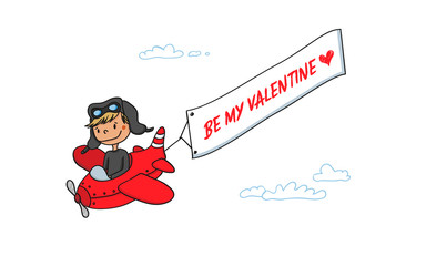 Be my valentine - Pilot in kleinem Flugzeug in den Wolken