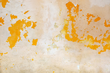 Yellow wall Old grunge textures backgrounds. Empty Old Brick Wall Texture. Painted Distressed Wall Surface. Grungy Wide Brickwall. Shabby Building Facade With Damaged Plaster