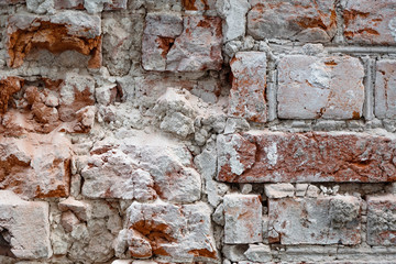 brick wall of red color. Old brick wall.Aged grunge wall background. Texture