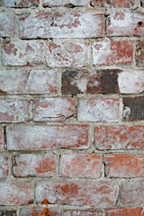 brick wall of red color. Old brick wall.Aged grunge wall background. Texture