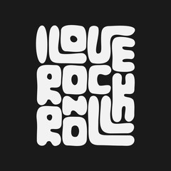 Rock n Roll lettering. T-shirt fashion Design. Template for banner, sticker, concert flyer, music label, sound emblem, poster.