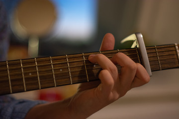 Playing the guitar