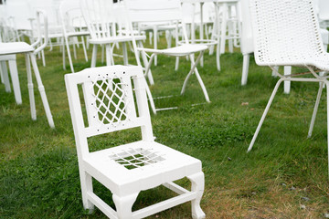 185 empty white chairs of remembrance  in Christchurch city after 2011 earthquake