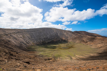 General view of the Caldera Blanca Volcano in Lanzarote, Canary Islands, Spain
