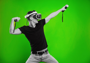 man in a virtual reality helmet, technology of the millennium