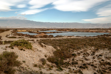 Roquetas beach in the Spanish province of Almeria on a cloudy day. It is a tourist and holiday place.