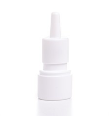 Nose spray in hand health medicine on white background isolation