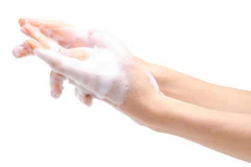 Obraz na płótnie Canvas Soap hands in the foam beauty health on a white background isolation