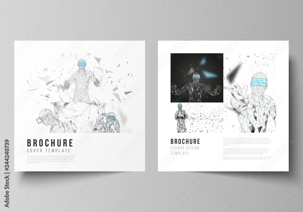 Wall mural minimal vector illustration of editable layout of two square format covers design templates for broc