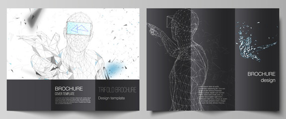 The minimal vector illustration of editable layouts. Modern creative covers design templates for trifold brochure or flyer. Man with glasses of virtual reality. Abstract vr, future technology concept.