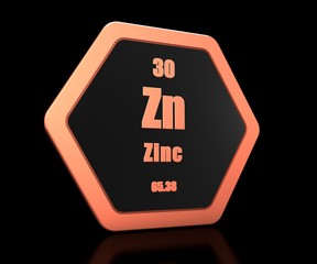 Zinc chemical element periodic table symbol 3d render
