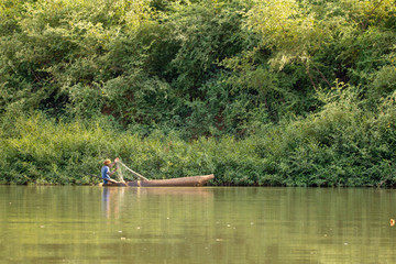 Fototapeta na wymiar A fisherman on the Gambia River in Senegal