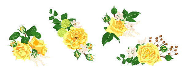 Floral Wedding Set. Vector Roses Bouquet.