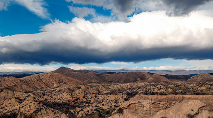 Desert of Tabernas in Almeria in southern Spain on a cloudy day.