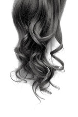 Long wavy black hair on white background
