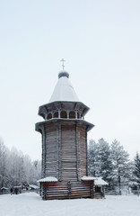 Old wooden bell tower in North Russia