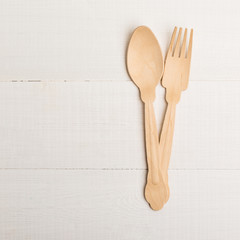Disposable tableware from natural materials, wooden spoon and fork, eco-friendly
