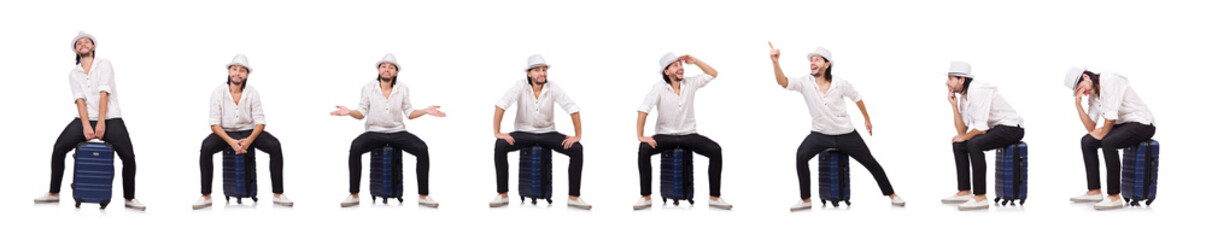 Travel vacation concept with luggage on white