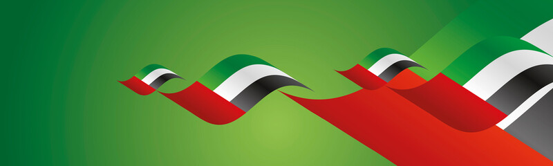 UAE National Day waving flags two fold red landscape background banner greeting card 