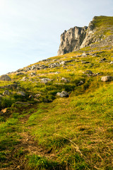 Mountains in Lofoten, Norway on a cloudy day