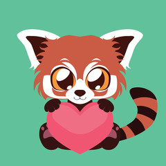 Cute red panda holding a heart