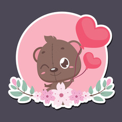Valentine's Day badge with cute teddy bear