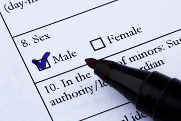 Obraz premium Choice of sex in the questionnaire - male. Blue tick