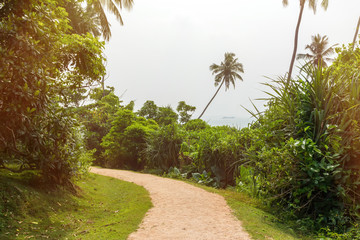 Obraz premium Island of Beruwala lighthouse at Sri Lanka, sun flare