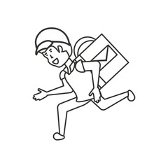 delivery worker running with box of envelopes