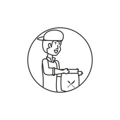 circular frame with delivery worker and fast food bag