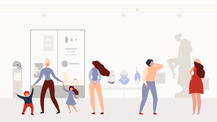 History or Archeology Museum Visitors Flat Vector