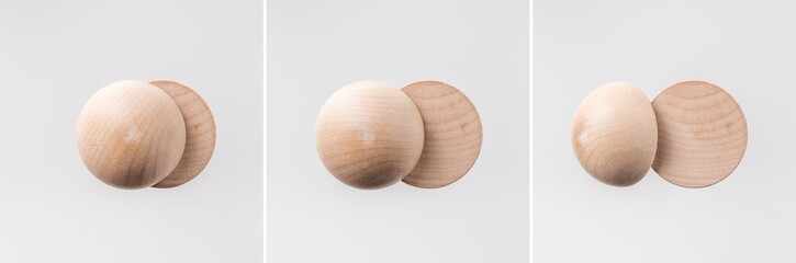 Abstract floating wooden half ball on white background