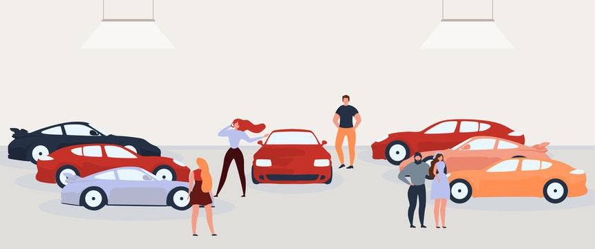 People Choosing And Buying Car Flat Vector Concept