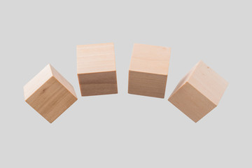 Obraz premium Abstract floating wooden cube on white background